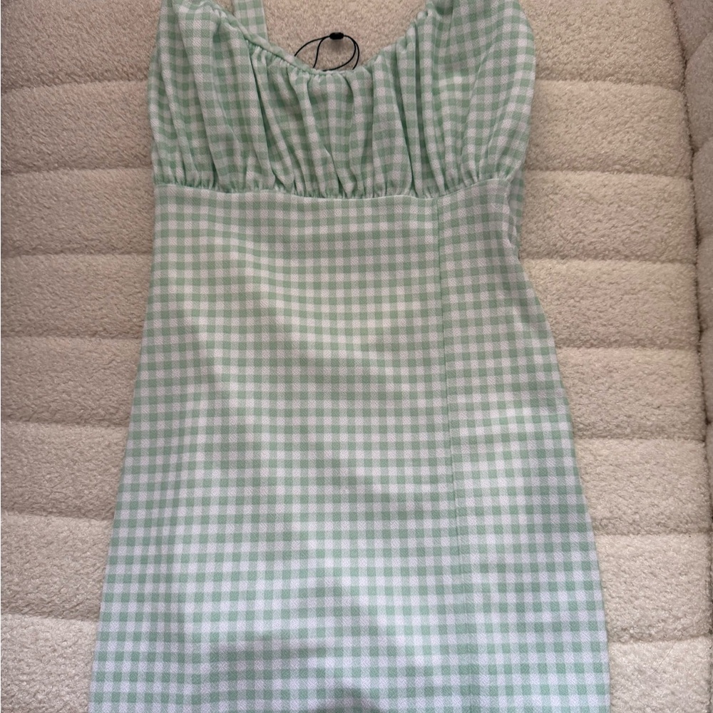 Missguided Sage Gingham Mini Dress